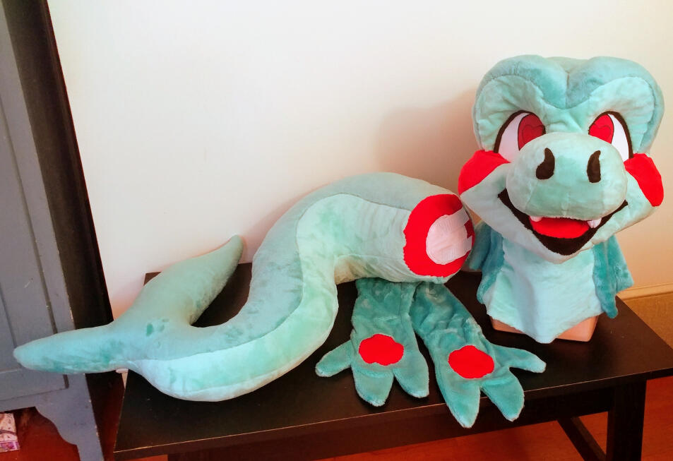 clarence1 The head, hands, tail, and arm sleeves of Clarence, a blue shark with red cheeks.