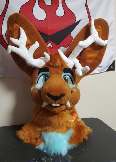 A front view of Sienna's fursuit head.