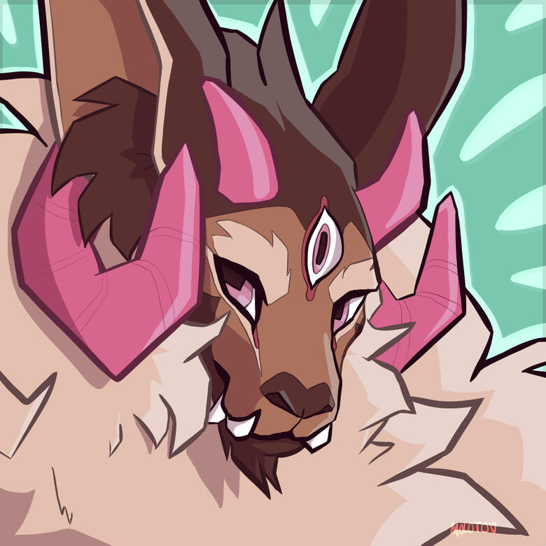 Beau icon A drawing of a fluffy brown creature with pink horns and a neutral expression.