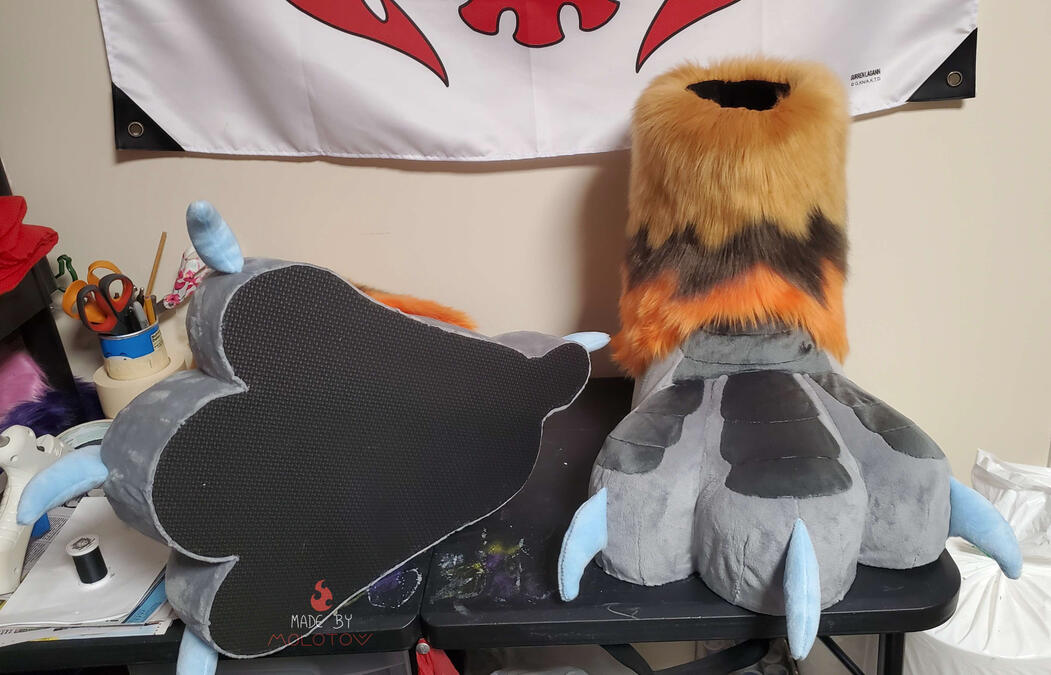 The bearded vulture's feet again. The foot on the left of the image is turned on its side, showing the foam padding on the bottom.