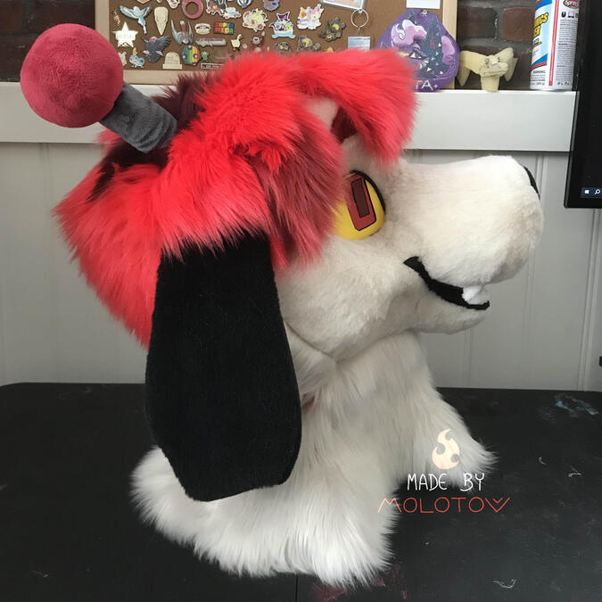 A side view of Neil's fursuit head.