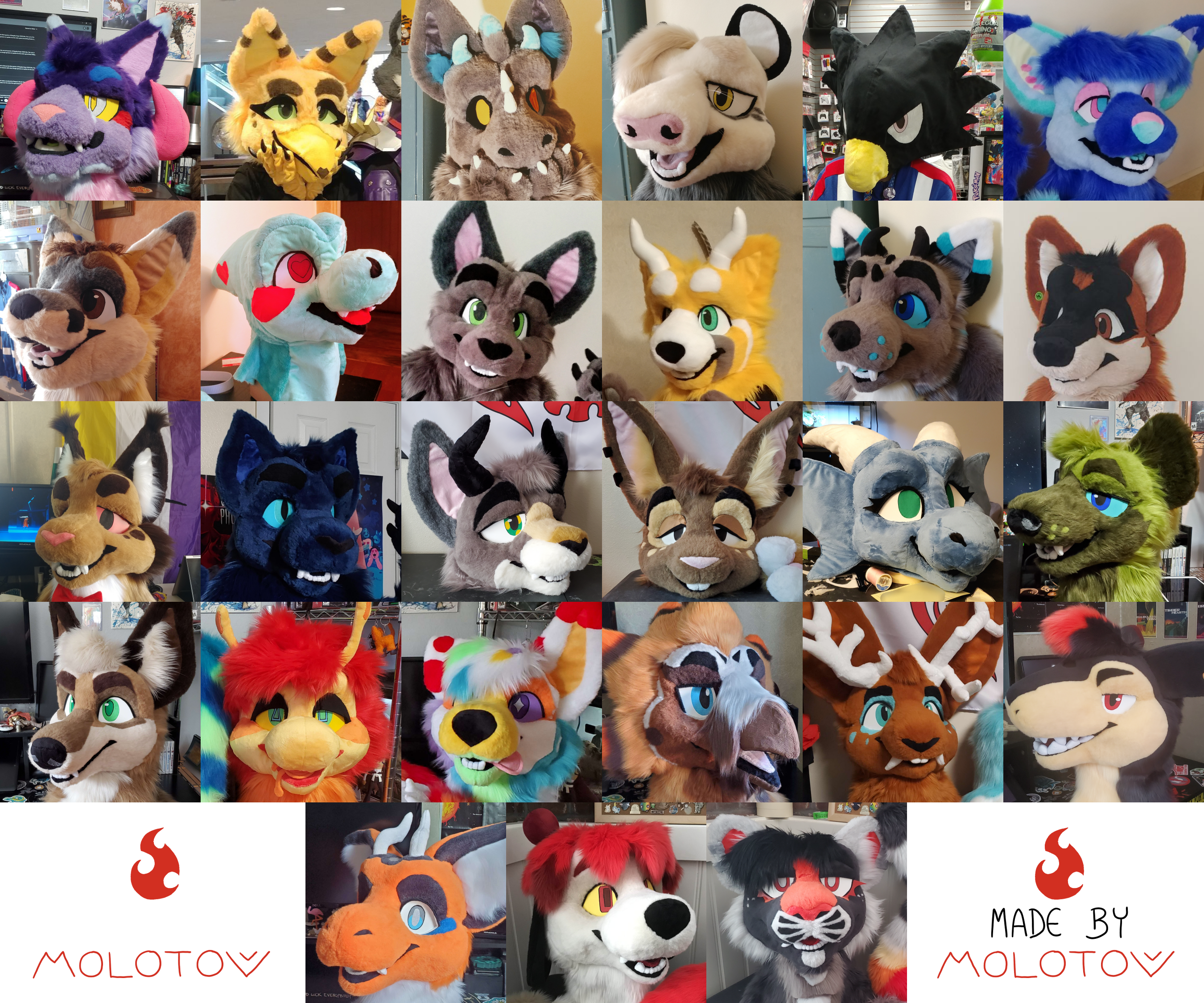 A grid style collage of 26 images of different fursuit heads.