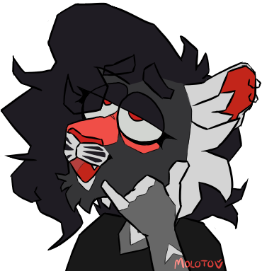 A drawing of Axiom, a black and red tiger, holding his hand up to his face in the "call-me" hand gesture.